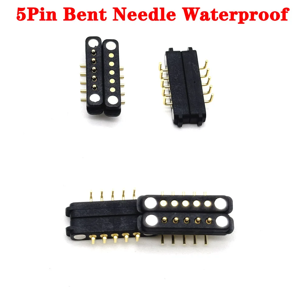 

1Pair 5Pin Bent Needle Waterproof Spacing 2.54mm Magnetic Pogo Pin Connector Pogopin Male Female Spring DC Power Socket