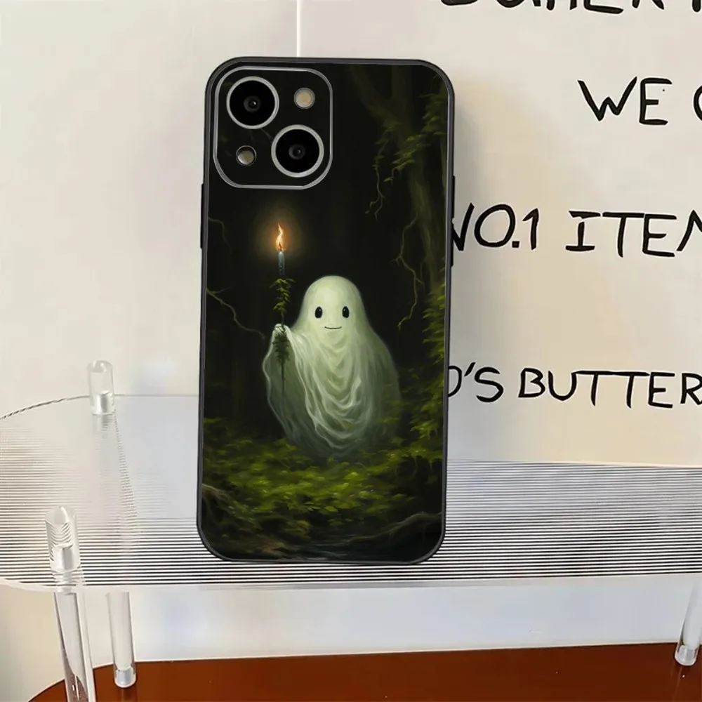 かわいいゴーストオイルペインティング付き電話ケース、iPhone 11,12、13,14、15、xs、xr、x、mini、pro、max、plus、シェル用の素敵なシェル