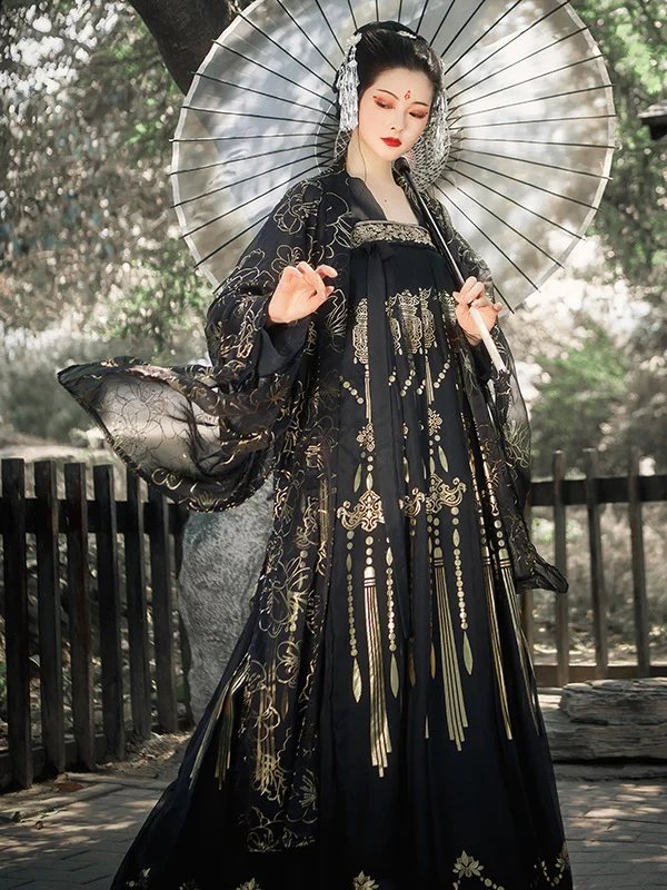 

Modern Hanfu Women Chinese Traditional Dress Kimonos Mujer Ancient Tang Dynasty Set Hanbok Cosplay Retro Suit Black Series