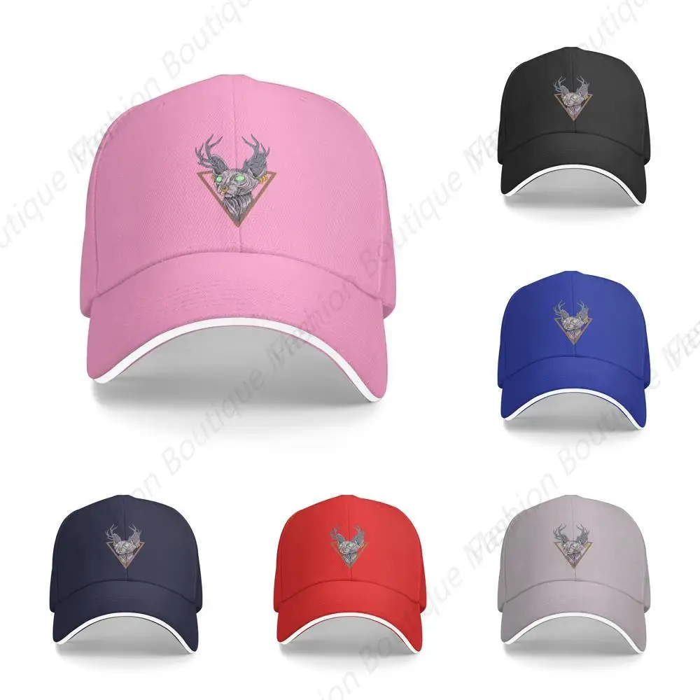

Funny Cat Sphynx Antlers Design Artwork Cap Unisex Sandwich Peaked Caps Cowboy Hat Men Women Outdoor Sport Sun Visor