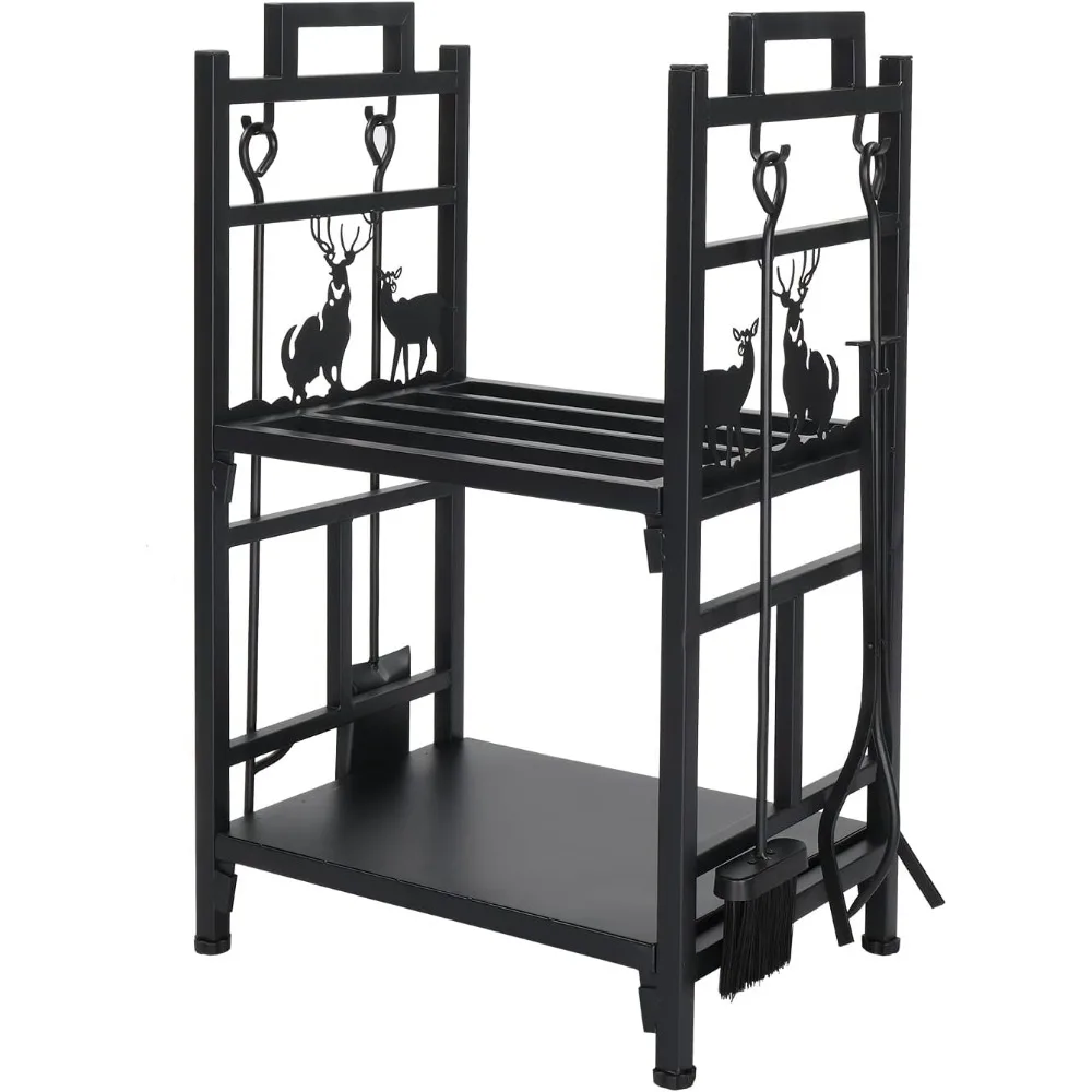 

2-уровневая подставка для дров, железный держатель для хранения пиломатериалов, органайзер для штабелеров на деревянных ворсах для внутреннего и наружного камина, яма для камина