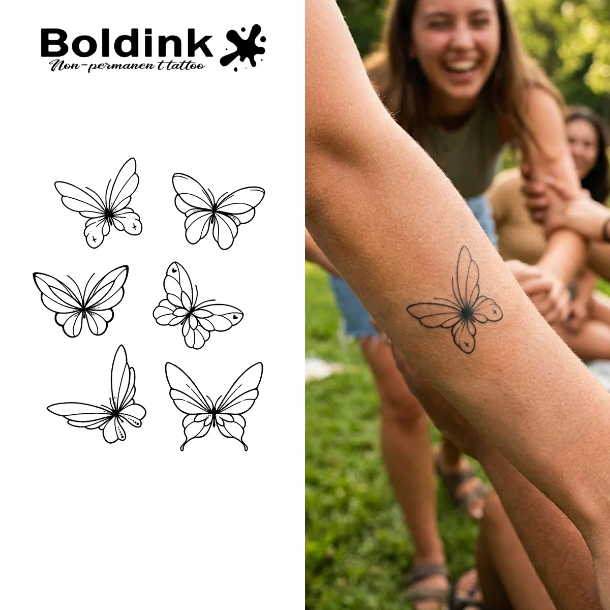 Boldink Herbal Minimalist Geometric Butterfly Motif Decal Set for Clean Line Aesthetic, Minimalist Body Accents & Effortless Eve