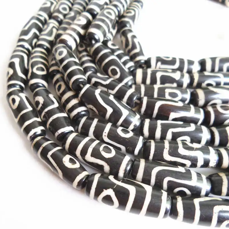 

10PCS Tibet Two-Eye Dzi Ox Bone Antiqued Dzi Beads Black White EYE TSB0177
