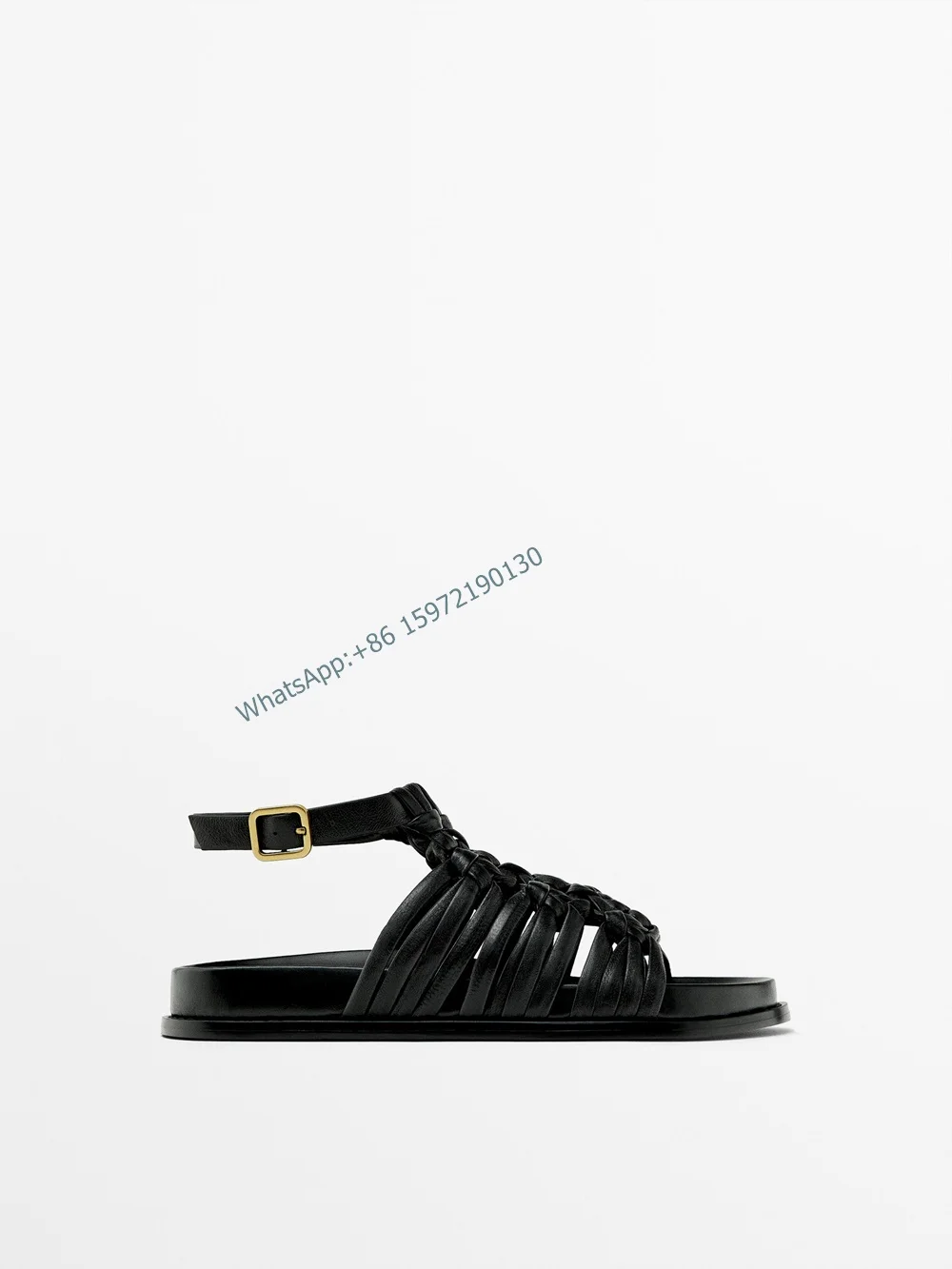 

Narrow Band Twist Sandals Round Toe Flat with Buckle Strap Ankle Band Solid Black Shoes Summer Comfortable Casual Outdoor Shoes