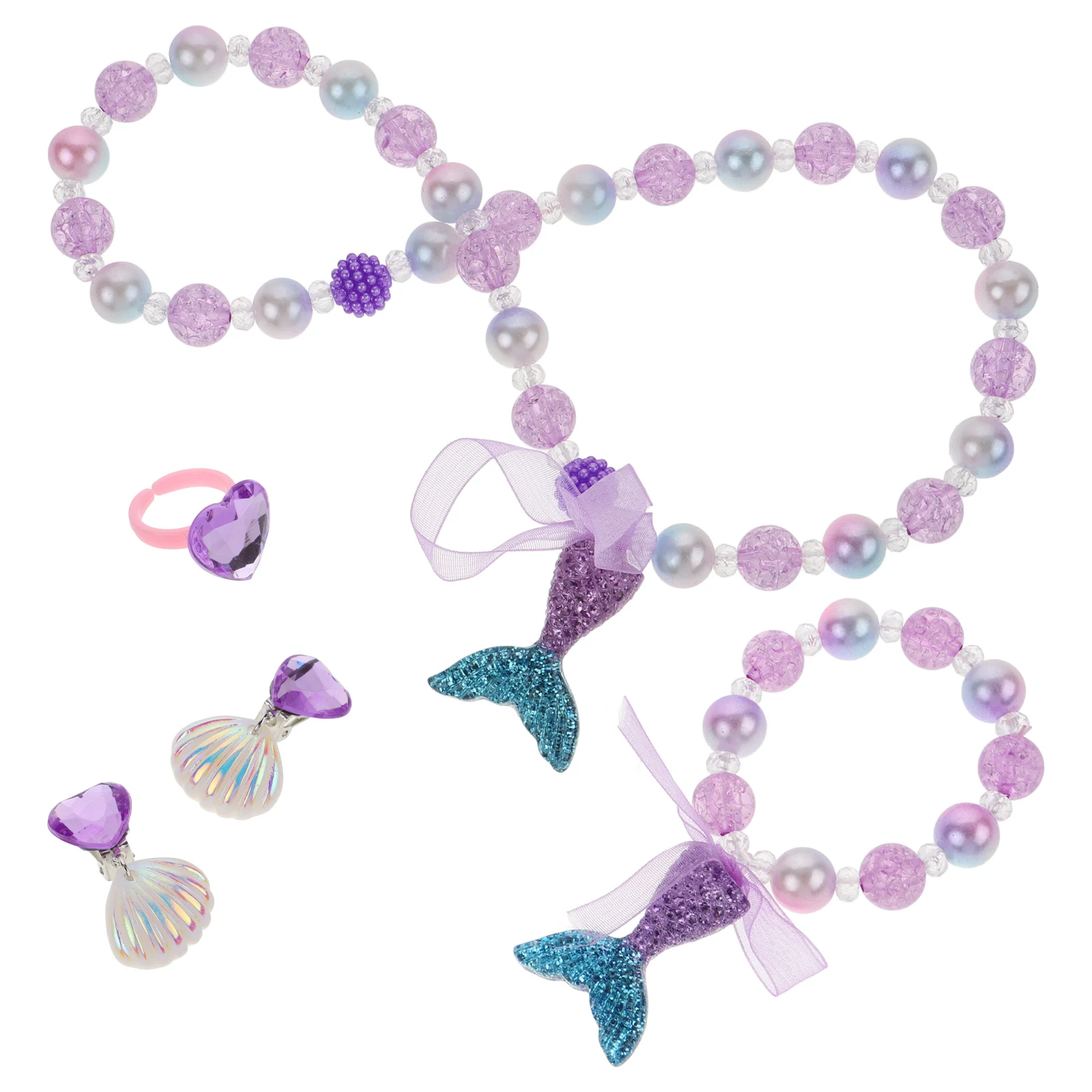 

1 set Pearl Shell Girls Jewelry Party Jewelry Set Children Resin Mermaid Theme Beach Party Accessories Cartoon Necklace