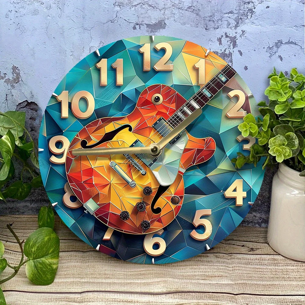 Guitar-Inspired Wall Clock with 2D Effects, DIY Kit, Modern Art Decor, High-Definition Print – For Living Room & Home Decoration