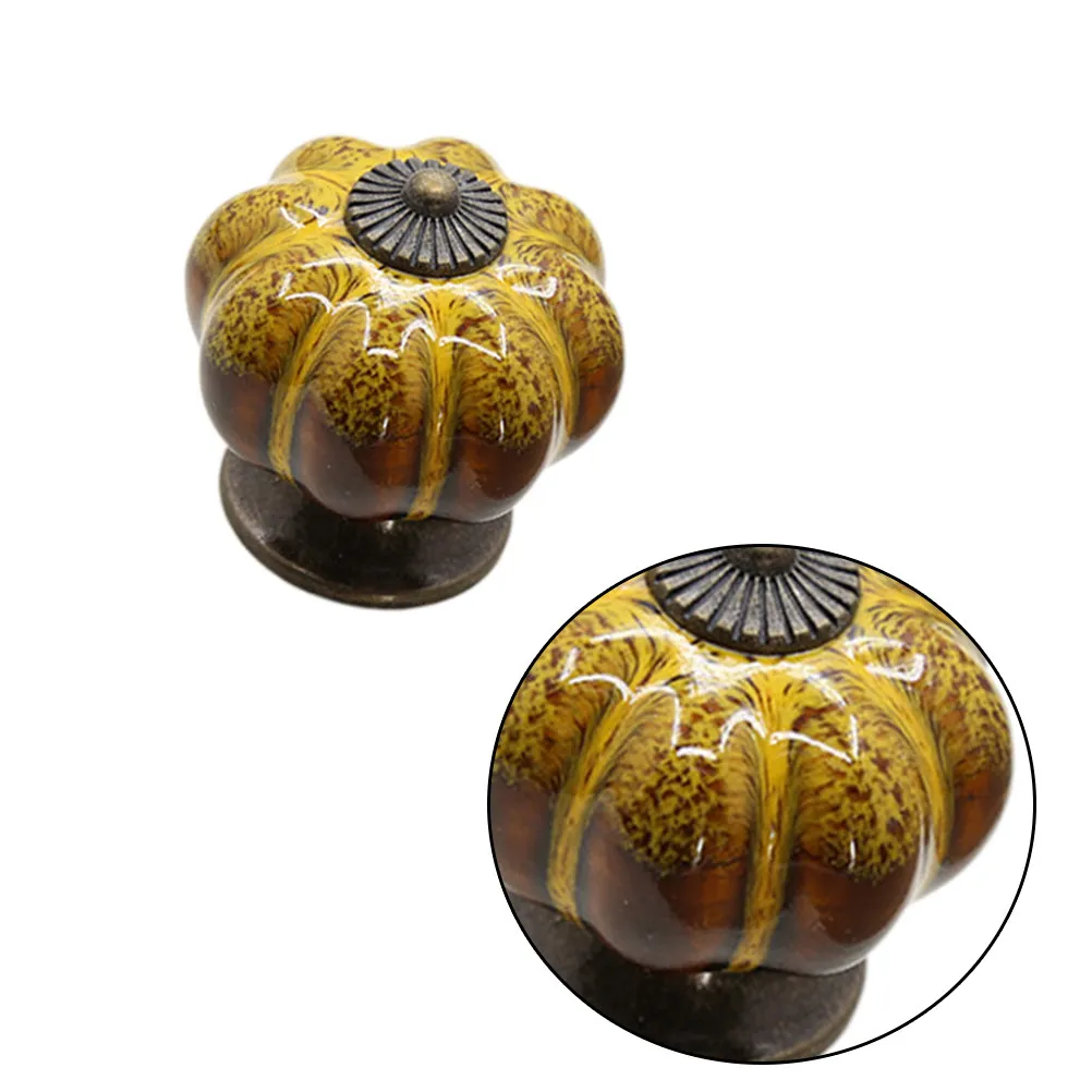 6Pcs Elegant Ceramic Cabinet Knobs Pumpkin Shape Drawer Pulls for Furniture Wardrobe Chest of Drawers Cupboard Hardware Yellow