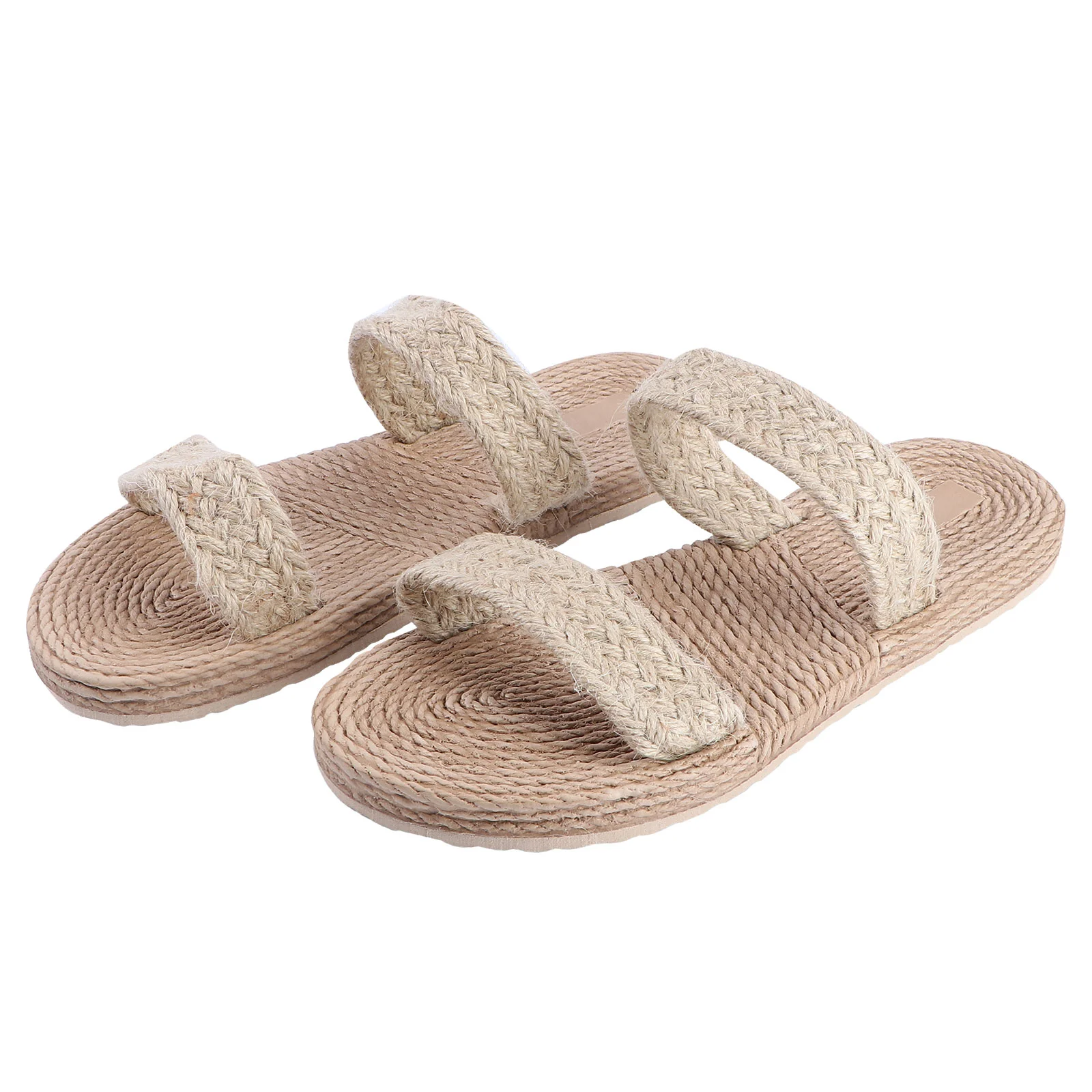 

Font Slippers Travel Dress Sandals for Women Rope Beach Wicker Simulation Straw