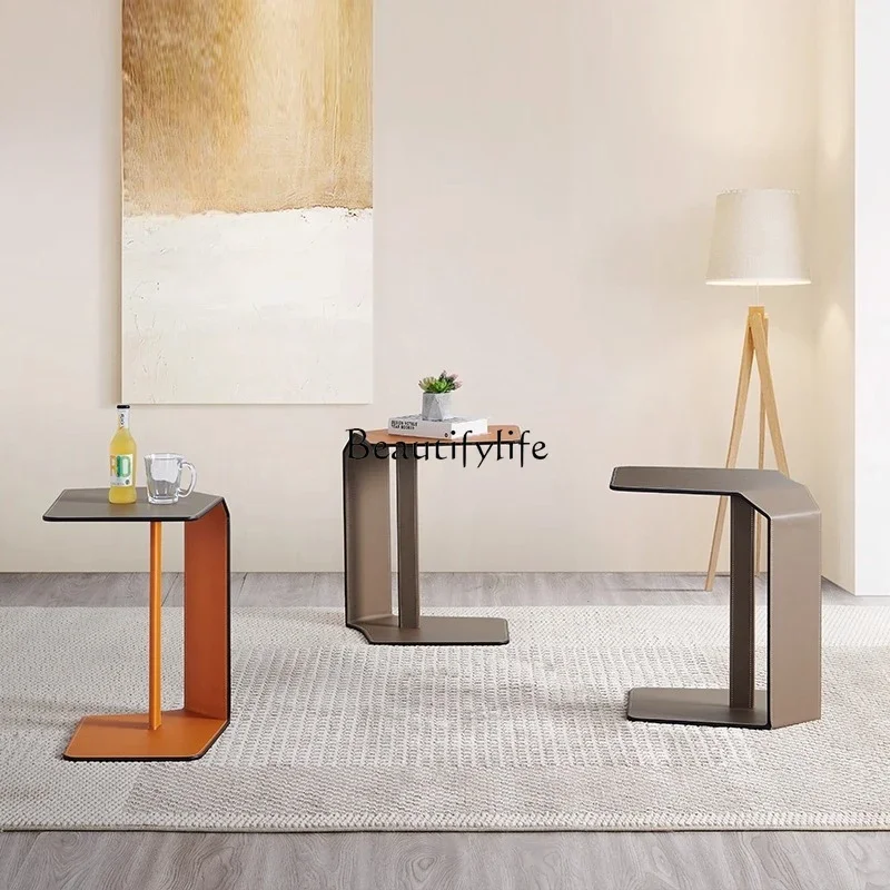 

yj9 High-End Sofa Small Side Table Light Luxury Saddle Leather Storage Rack Bedroom Bedside Floating Table Balcony Coffee Table