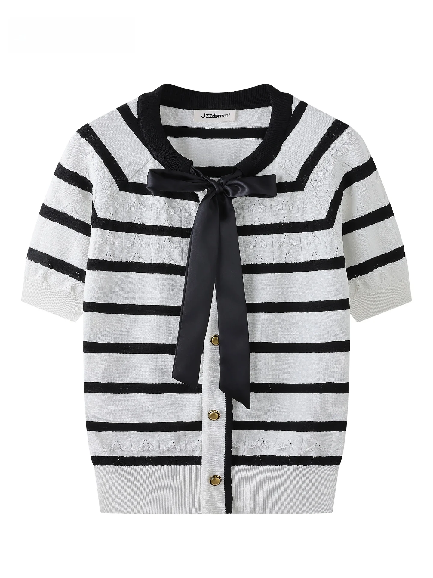 

JZZDEMM Knot Color Blo Striped Knitted ort Sve Women's Faionable Overhead Top Vintage Commute Sle Slim Fit