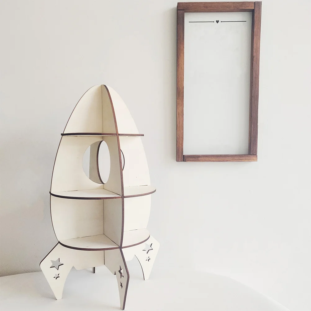 Delikatna dekoracja półki w kształcie rakiety, drewniany regał do przechowywania w domu, dekoracja pokoju, drewniany stojak ekspozycyjny, pomysł na prezent.