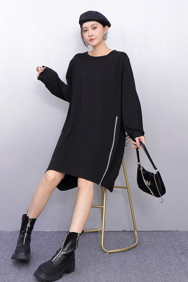 Eleganckie damskie sukienki typu T-shirt na zimę 2025, luźne, codzienne, z długim rękawem, hurtownia J2102