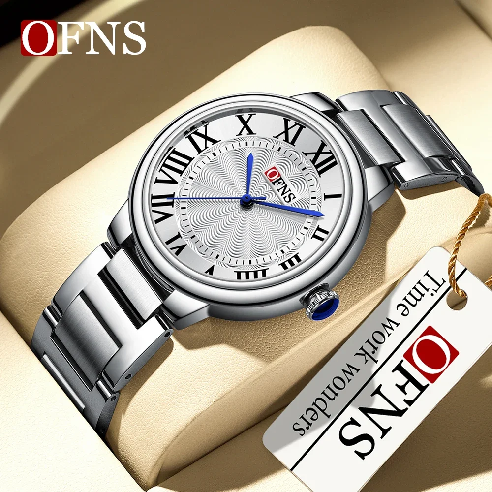 OFNS merek 1508 jam tangan kuarsa mode Top sederhana gelang baja skala Roma dial olahraga tahan air pria dan wanita jam tangan kuarsa