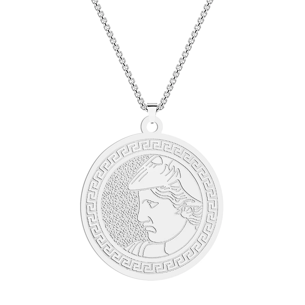 QIMING Ancient Greek Tetradrachmon Pendant Neckalce For Men Women Stainless Steel Handmade Great Alexander Necklace