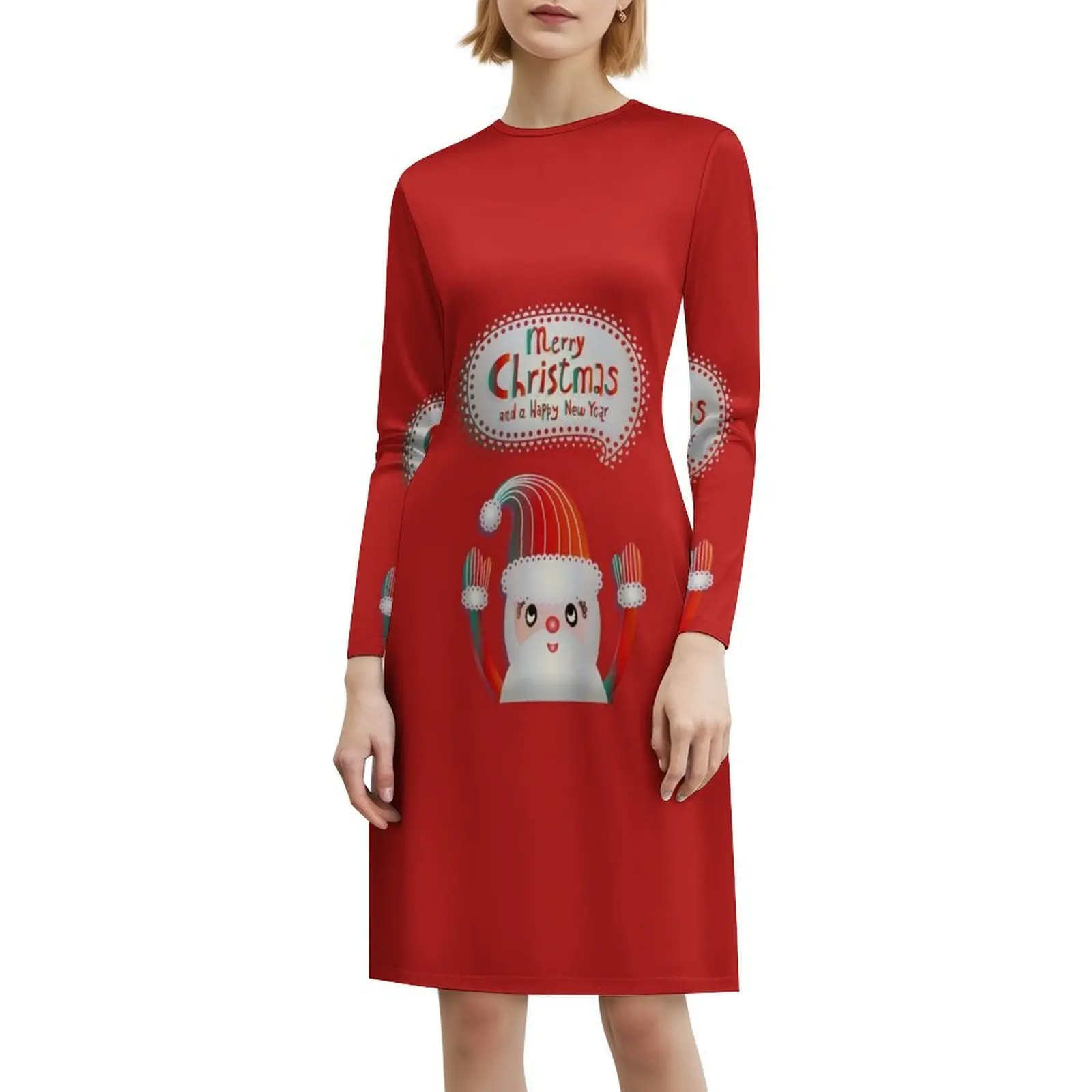 سانتا عيد ميلاد سعيد ورأس السنة الجديدة السعيدة فستان حفلة أنيق للنساء فستان على شكل حرف a مع خيارات قصيرة/طويلة/بدون أكمام سانتا #6