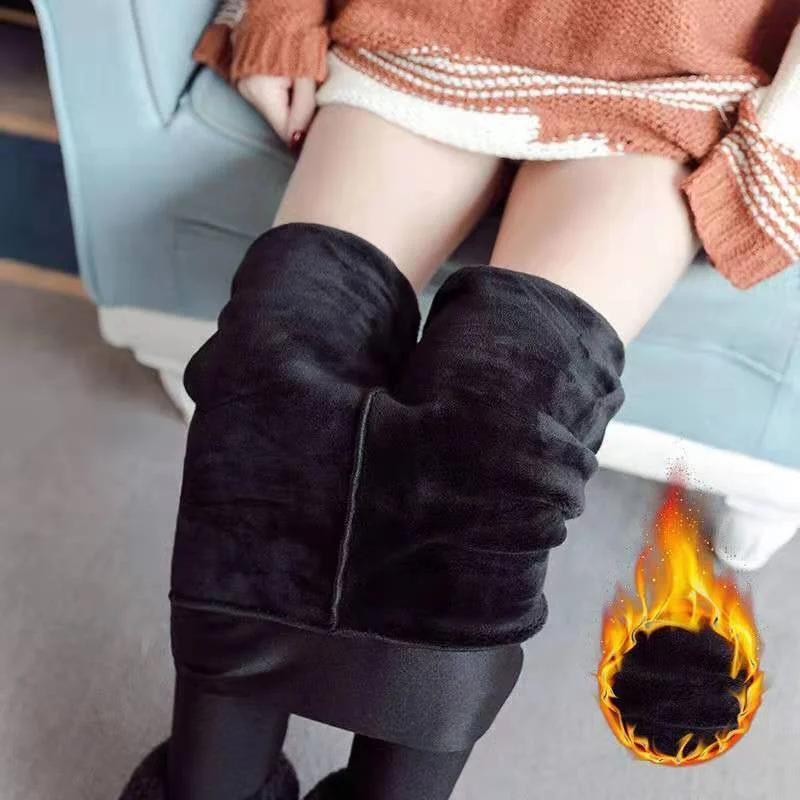 กางเกงเลกกิ้งหนาสำหรับฤดูหนาว เนื้อผ้ามันเงา กางเกงขายาวเอวสูง ให้ความอบอุ่นสำหรับผู้หญิง