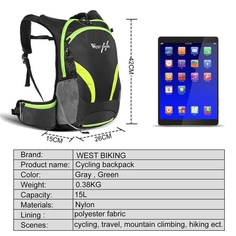 WEST BIKING 15L Bicycle Bag Water Bag Portable Outdoor Sport Cycling Climbing Pouch Hydration Backpack Mountain Bike Accessories