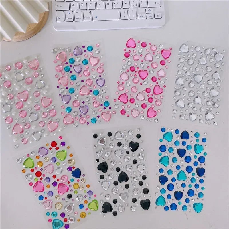 Gemengde grootte 3D liefde hart gezicht edelsteen stickers voor kinderen diamant acryl kristal sticker DIY driedimensionale strass voor meisjes