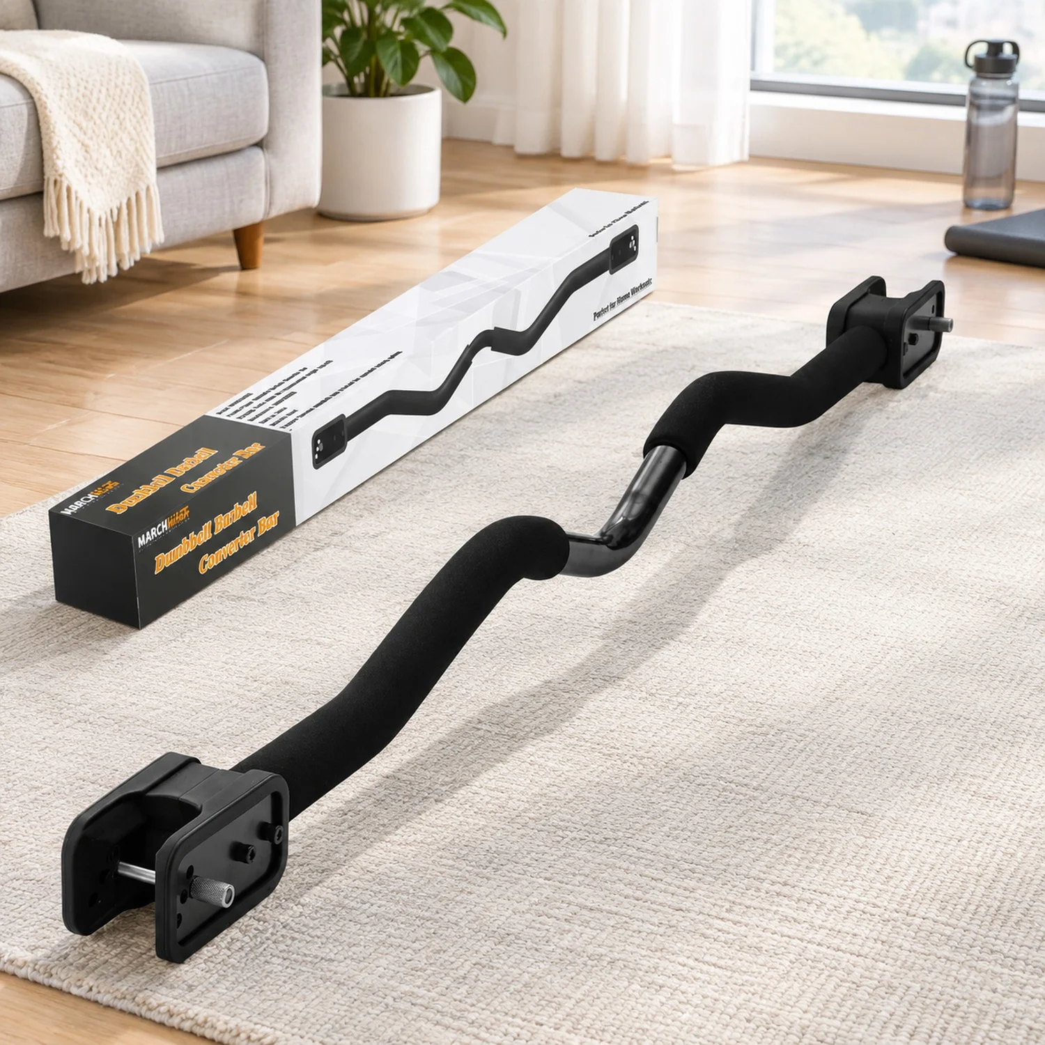 Dumbbell Barbell Converter Bar, Adjustable for Home Gym, Compatible with Most, All-Metal Weight Lifting and Strength Training