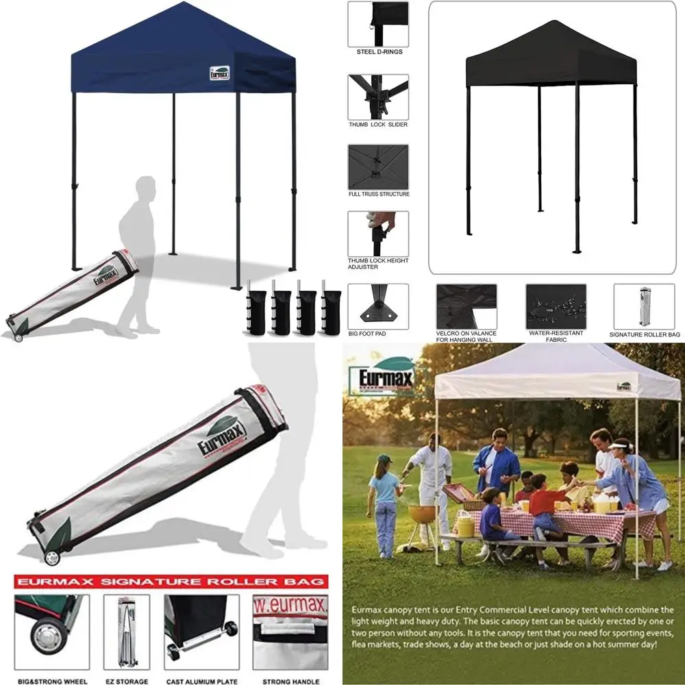 

Heavy-Duty 5x5 Instant Canopy Tent with Roller Bag and 4 Sand Weights, Navy Blue for Commercial Use