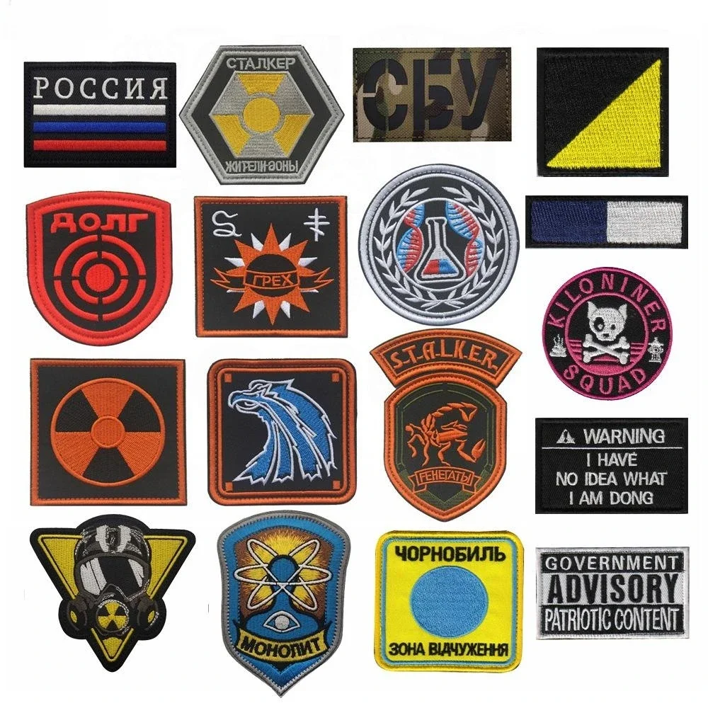 Russian STALKER FACTION Embroidery Patches Tactical Armband Radiation Atomic Power Morale Badges on Backpack Applique Sticker