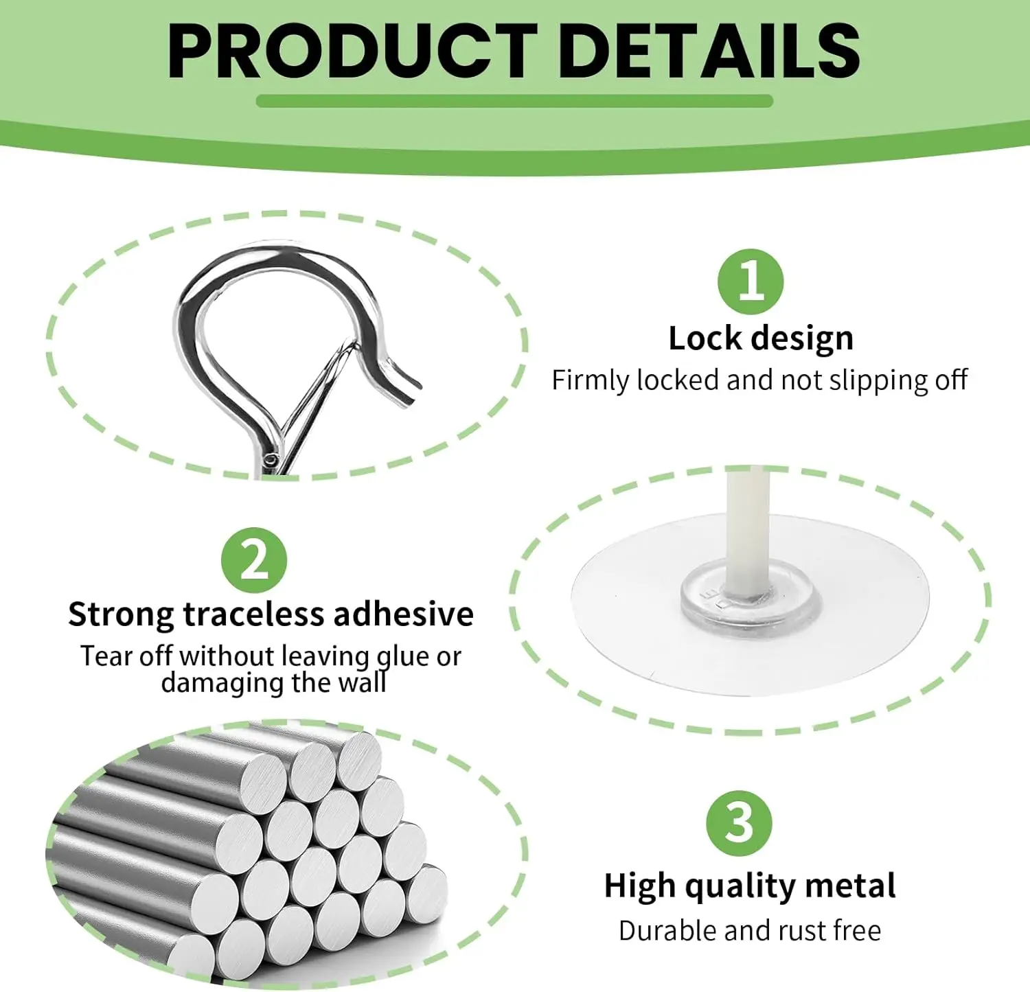 5Pcs Heavy Duty Self Adhesive Ceiling Hooks No Drill Plant Hangers with Safety Locks for Hanging Lights Chimes Fans Wall Decor for Kitchen Bathroom view 4