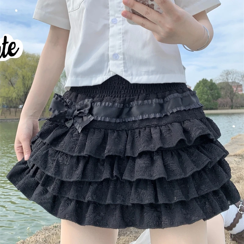 Rok Mini Lolita rok berjenjang kerut pinggang tinggi Gothic rok pendek musim panas manis manis Harajuku Y2k rok pendek gaya Jepang Kawaii