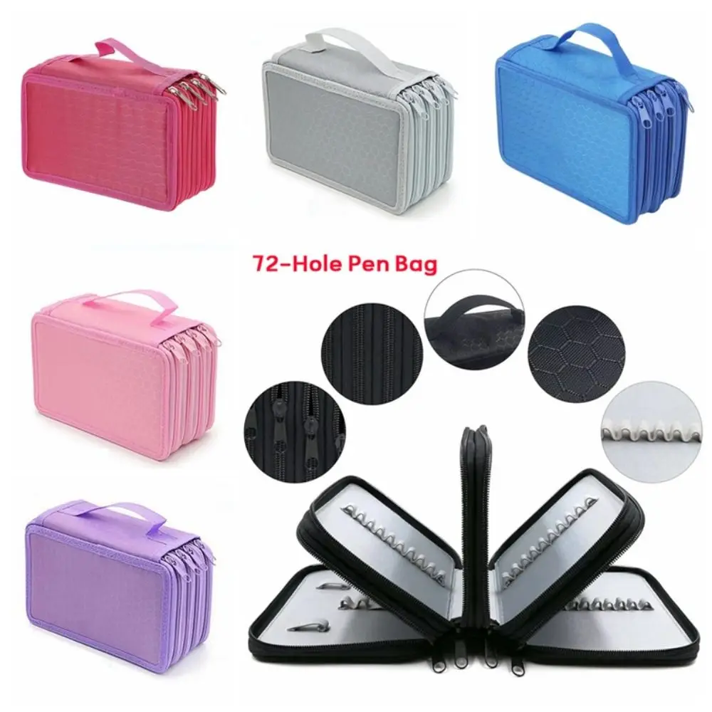 Large Capacity Oxford Cloth Pen Bag Waterproof 72-Hole Stationery Storage Bag Multi-layer Pencil Case School Office