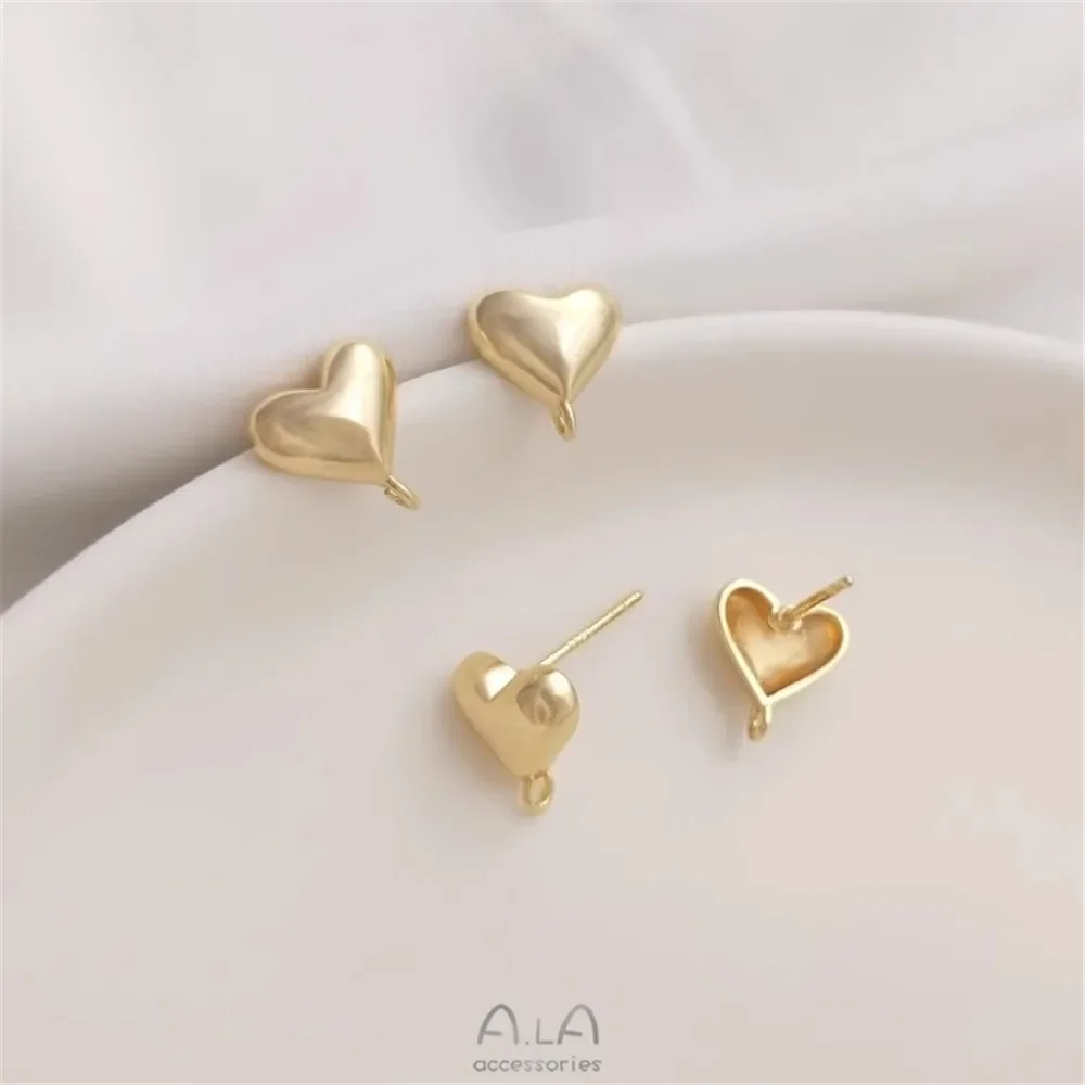 14K Gold-coated Three-dimensional Love-shaped Earrings with Openings 925 Silver Needle Earrings Diy Ear Jewelry Materials E232