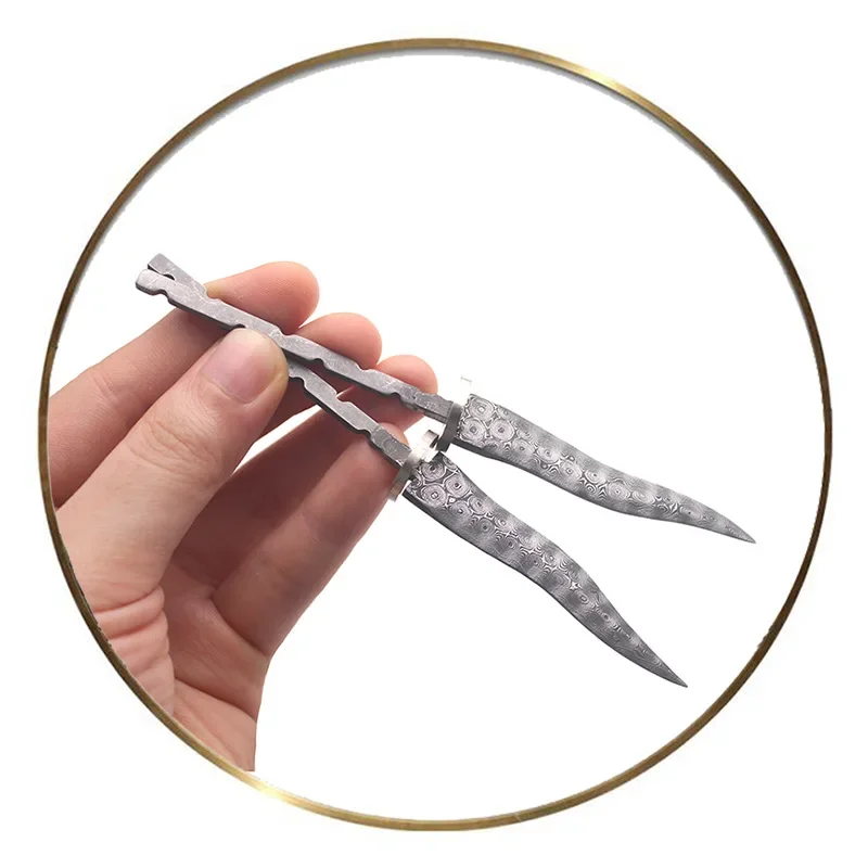 1PCS Semi-manufactures Rosette Damascus Steel Pu \'er Tea Knife Billets DIY Fixed Blade Knife Needles Supplies