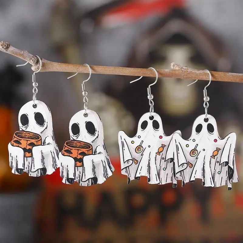 Acrylic Ghost Pumpkin Earrings Halloween Theme Party Cosplay Earrings Cute Halloween Decoration For Holiday Parties gift