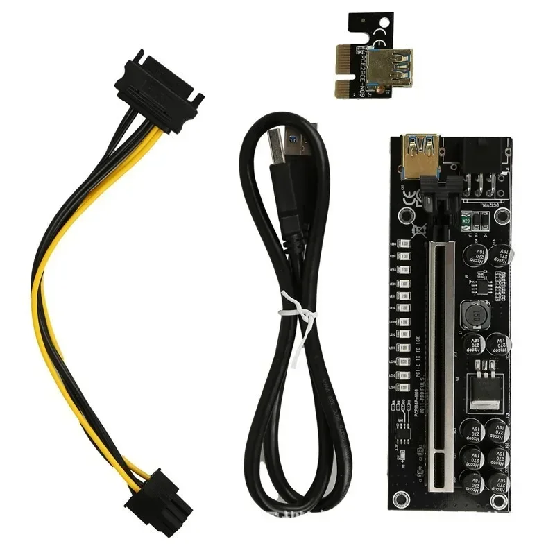 PCIE PCI Express PCI Riser Card 1X to 16X SATA 6Pin Power 0.6M USB 3.0 Cable for Video Card 2022 New VER009S Plus