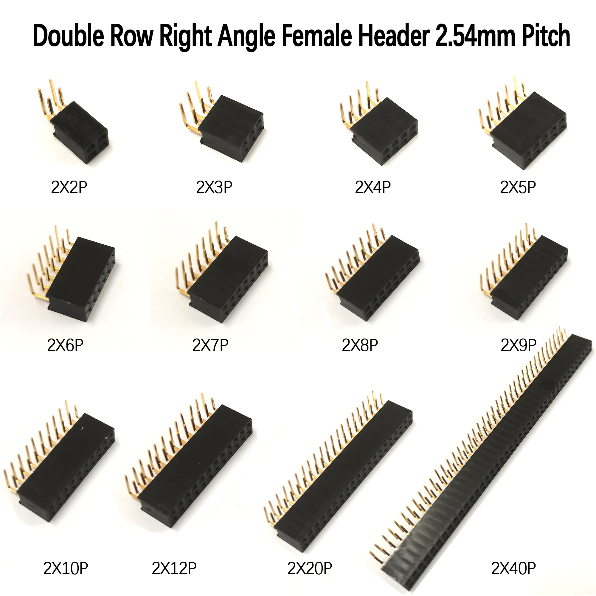 2,54 mm Rastermaß, zweireihige, rechtwinklige Buchsenleiste, 90-Grad-Biegestift-Steckverbinder, 2x2P/3/4/5/6/7/8/9/10/12/20/40P PCB-Buchse – Detail 1