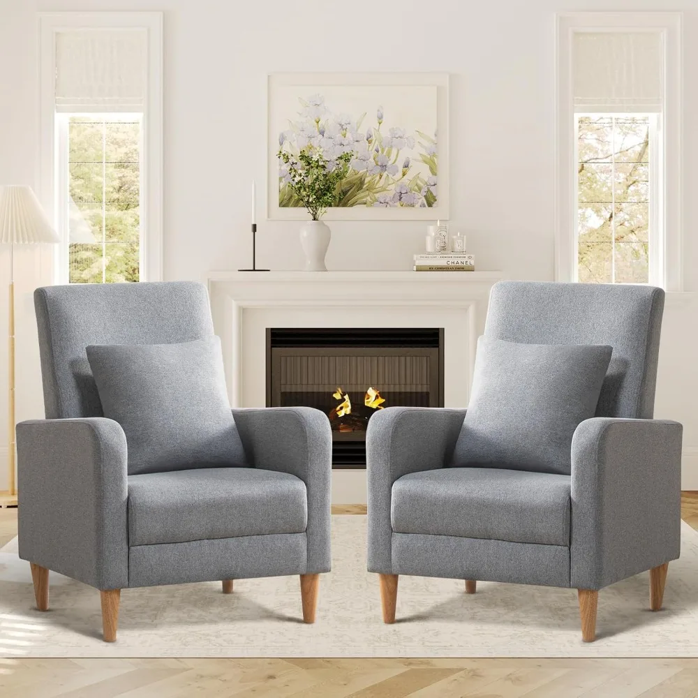 

Pair of Fabric-Accented Living Room Chairs, Upholstered Armchairs for Reading and Relaxation, Sofa Set with Cushioned Backs and