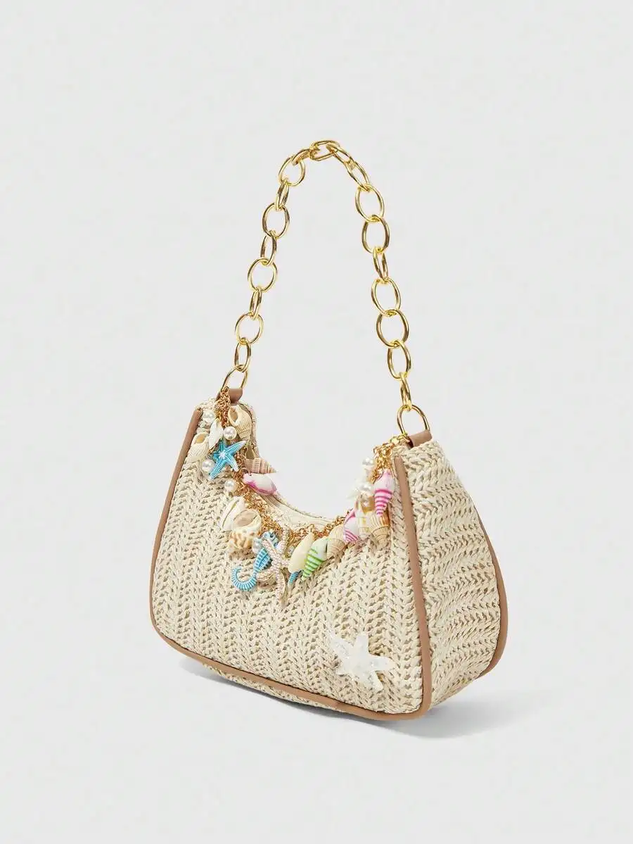 

✨ One-of-a-Kind Beach Babe! 1pc Starfish Woven Straw Shoulder Bag – Random Cute Decoration, Tote/Handbag for Sunny Escapes