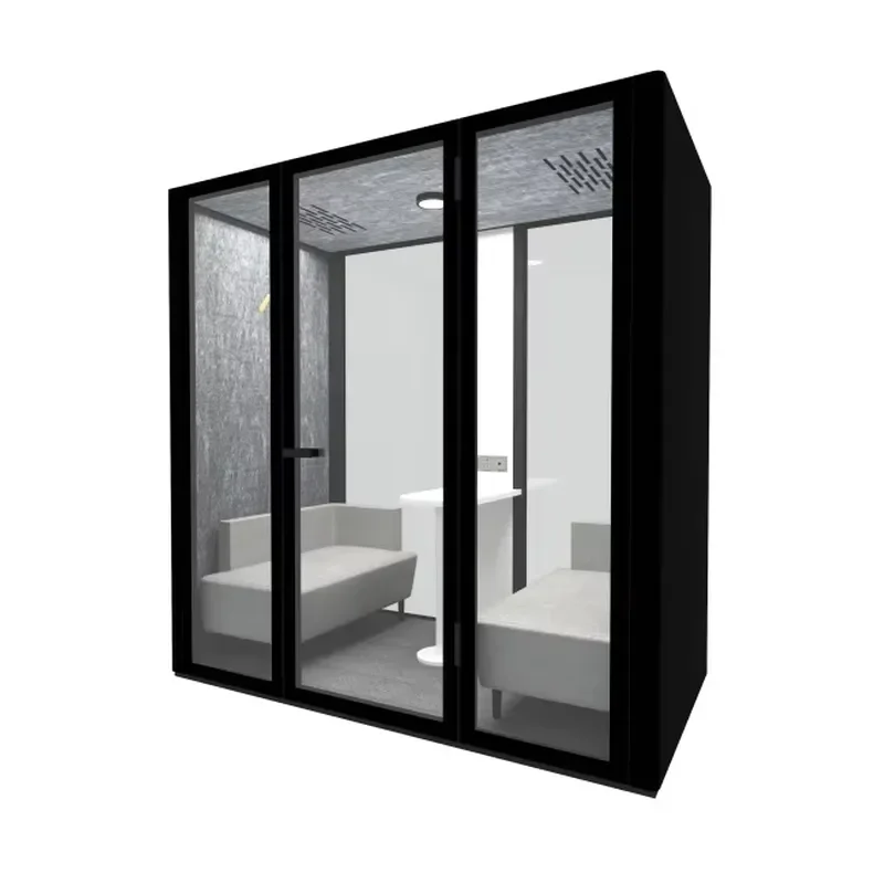 Modern Industrial Mobile Soundproof Room Office Cabin Telephone Booth with Aluminum Toughened Glass LED Lighting