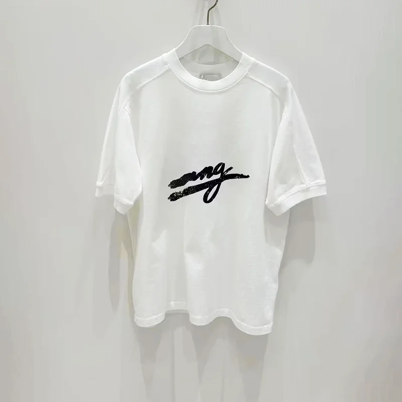 

Heidd Spring 2025 Casual Sle Cotton T-irt round Ne ort Sve Straight Leg T-irt White Letter Print Top for Young W...