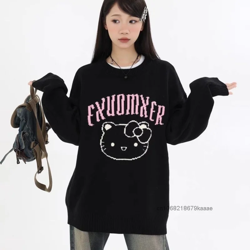 Sanrio Hello Kitty Spring Autumn New Cartoon Sweater Female Academy Style Versatile Loose Clothes Cute Sweet Y2k Girl Trendy Top