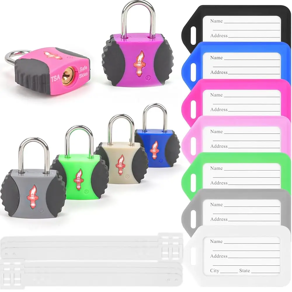 

TSA Approved Luggage Lock and 6 Luggage Tags, Suitcase Locks with Keys and PPR/ABS Around Body, Suit for Suitcase,Luggage,Bac