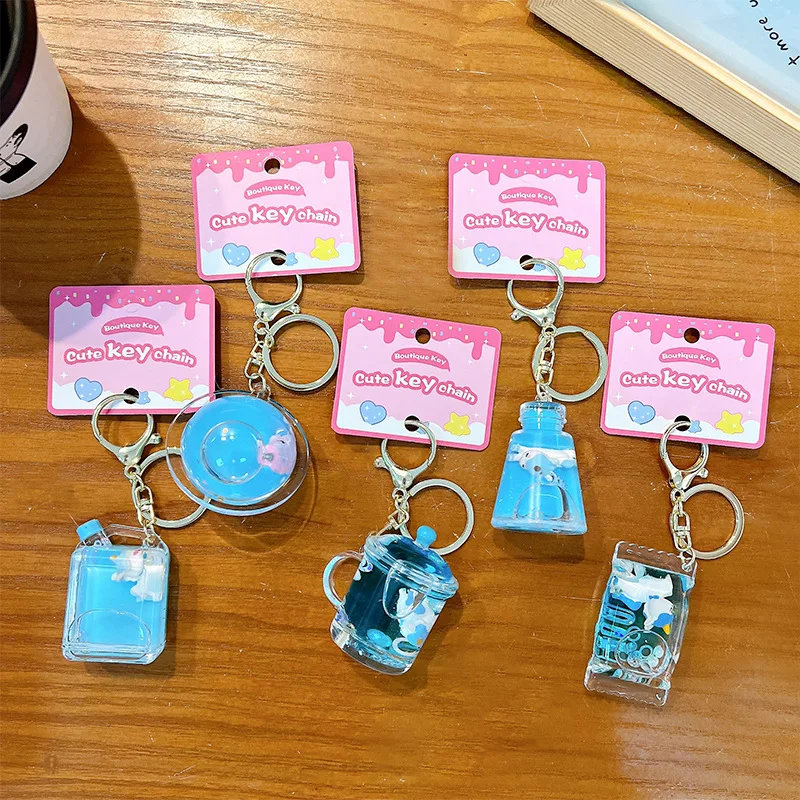 Creative Unicorn Conical Flask Candy Blue Liquid Keychain Cartoon Mug Floating Sequins Quicksand Pendant Keyfob Backpack Pendant