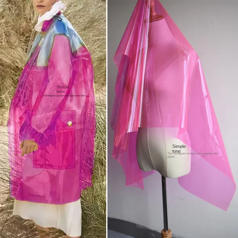 PVC Transparent Laser Waterproof Fabric Pink Magic Color Plastic Stiff Leather Creative Wind and Rain Clothes TPU Fabrics