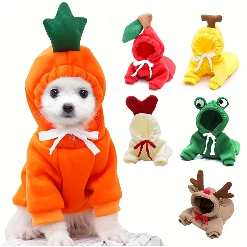 Ropa bonita de fruta para perros pequeños, sudaderas con capucha, ropa cálida de lana para mascotas, disfraz de cachorro y gato, abrigo para chaqueta de Chihuahua francesa