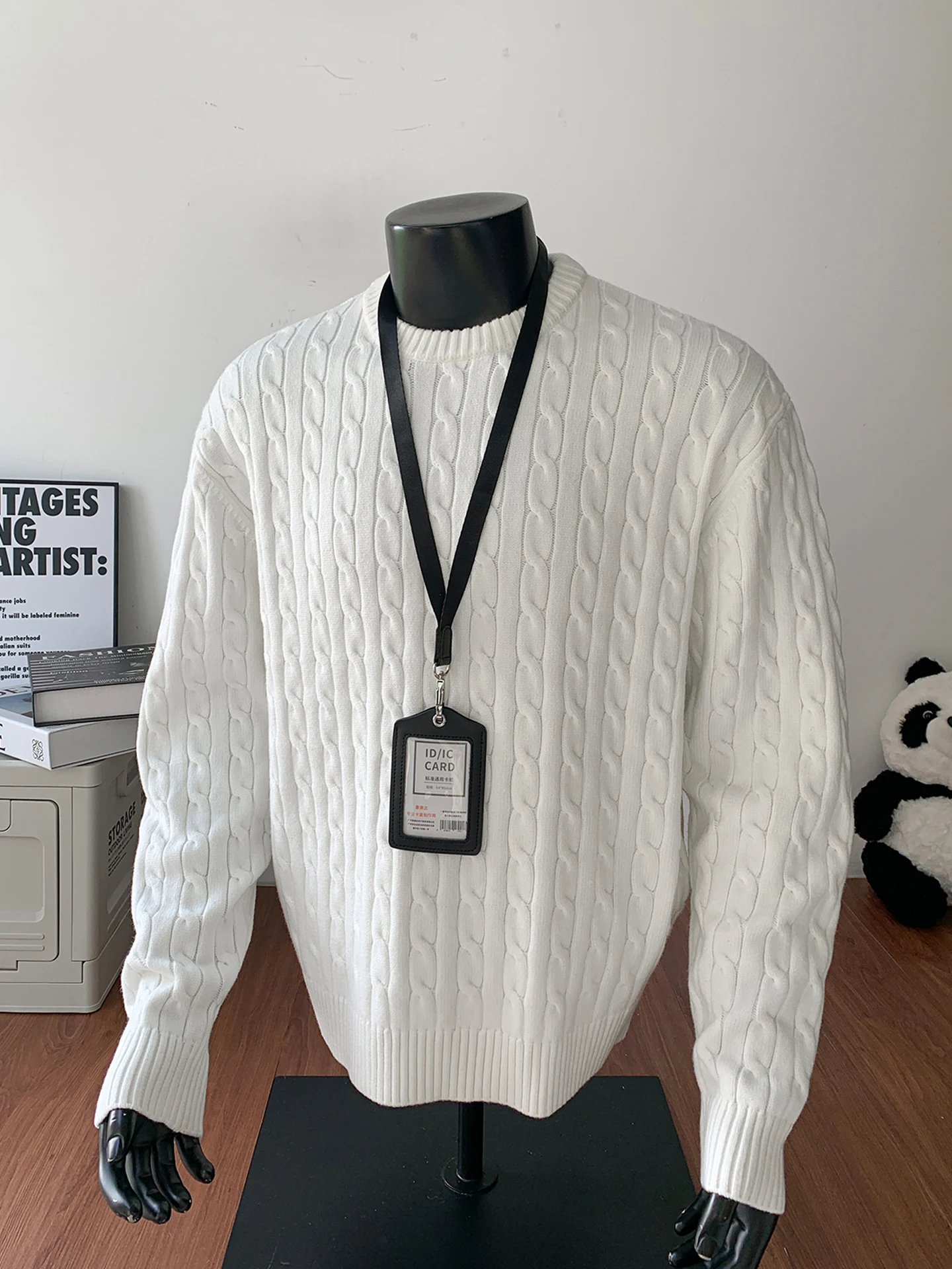 

Loose Men's Knitted Sweater Autumn Winter Vintage Lazy American Sle round Ne Twisted Woolen Top Boting Soft Polyester