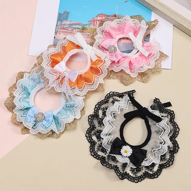 Cute Lace Bow Pet Scarf Adjustable Cat Dog Bibs Cat Flower Collar Drool Towel Neckerchief Bandanas Necklace Necktie Strap Scarf