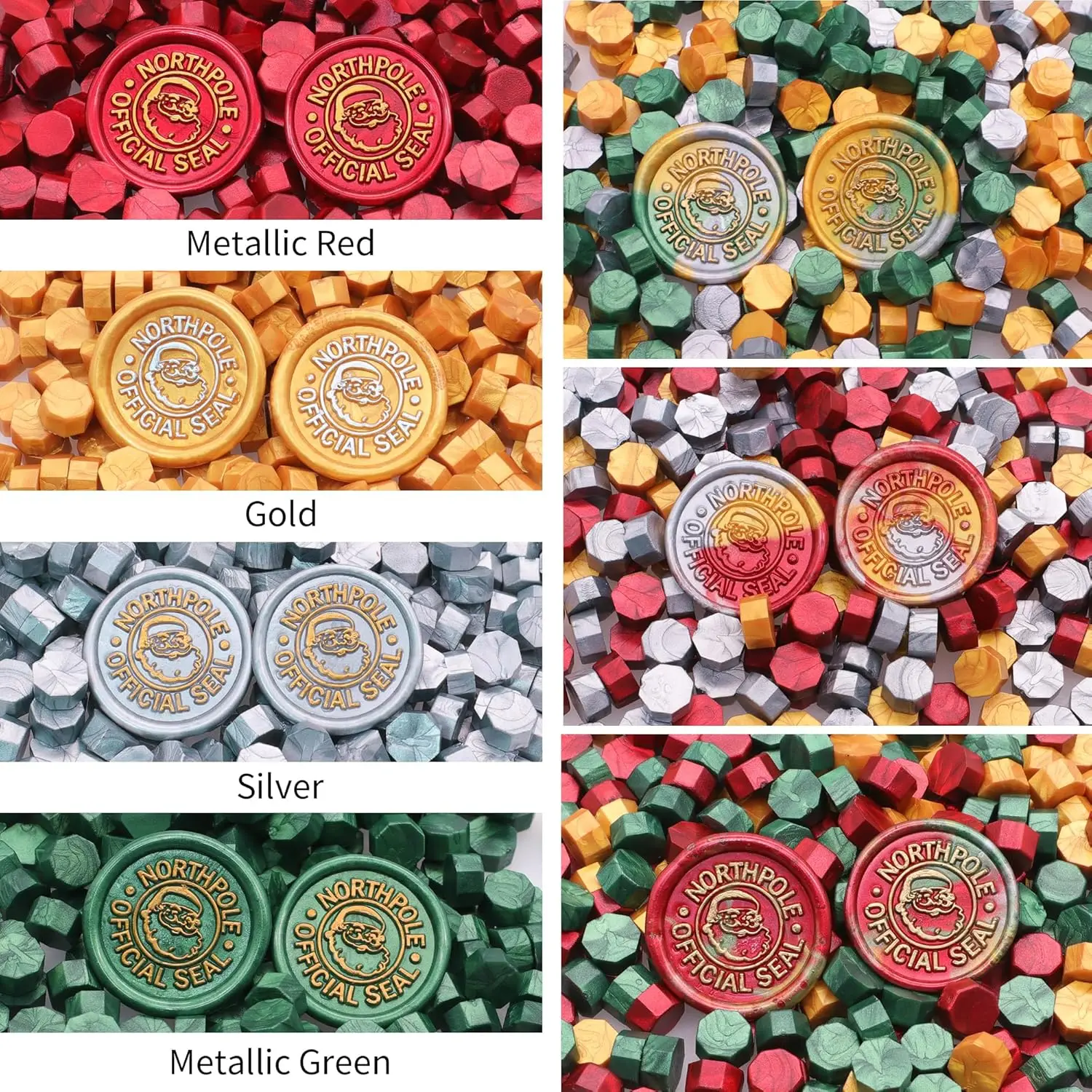 

Набор восковых бусин золотого, красного, зеленого и серебряного цвета — 800 шт. бусин, штамп Санта-Клауса, теплее, ложка, ручки и свечи-чайные свечи