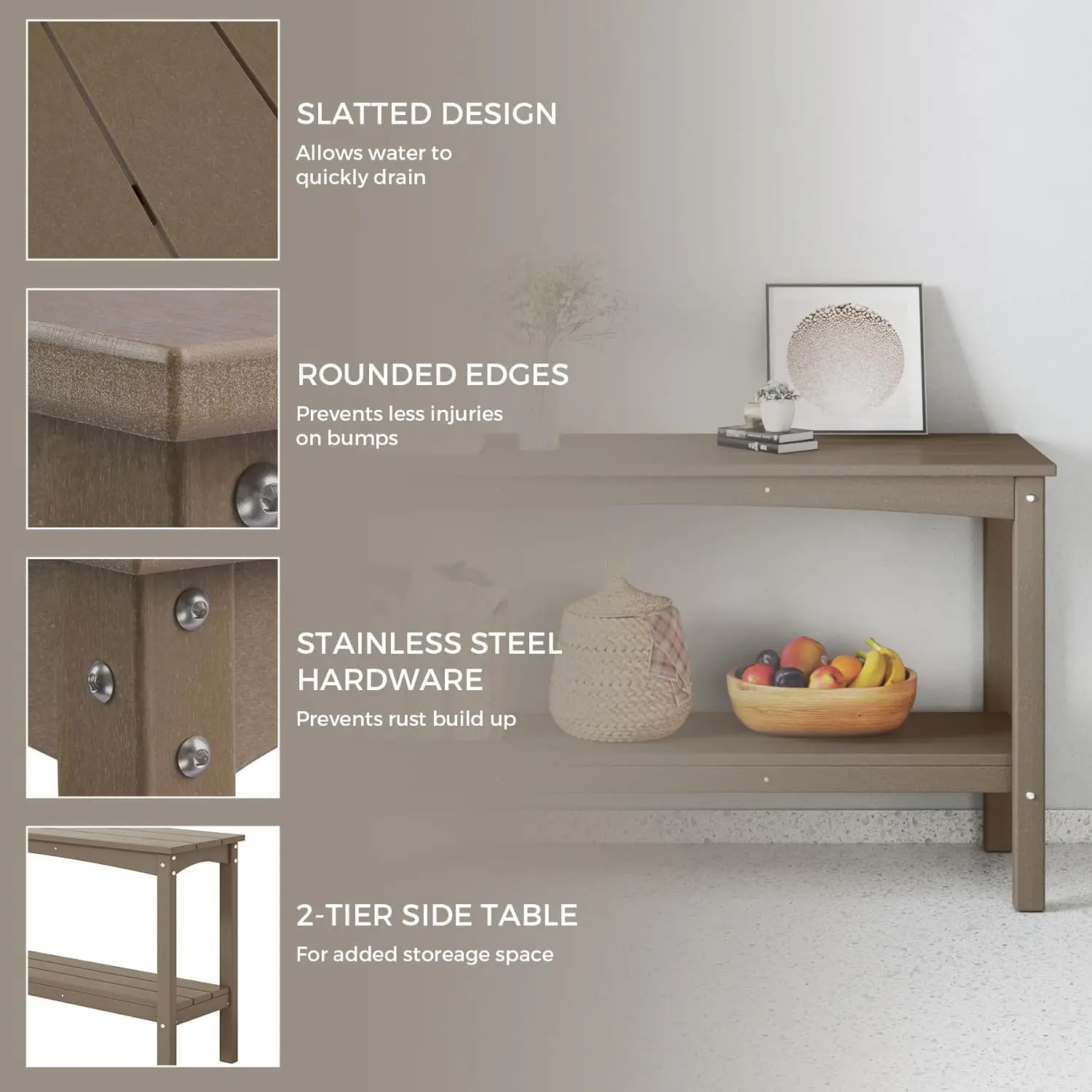 Outdoor Plant Table, 55" HDPE Rectangle Shelf for Patio, Waterproof 2-Tier Shelf Entry Console Table, Coffee Bar Pub Side Table