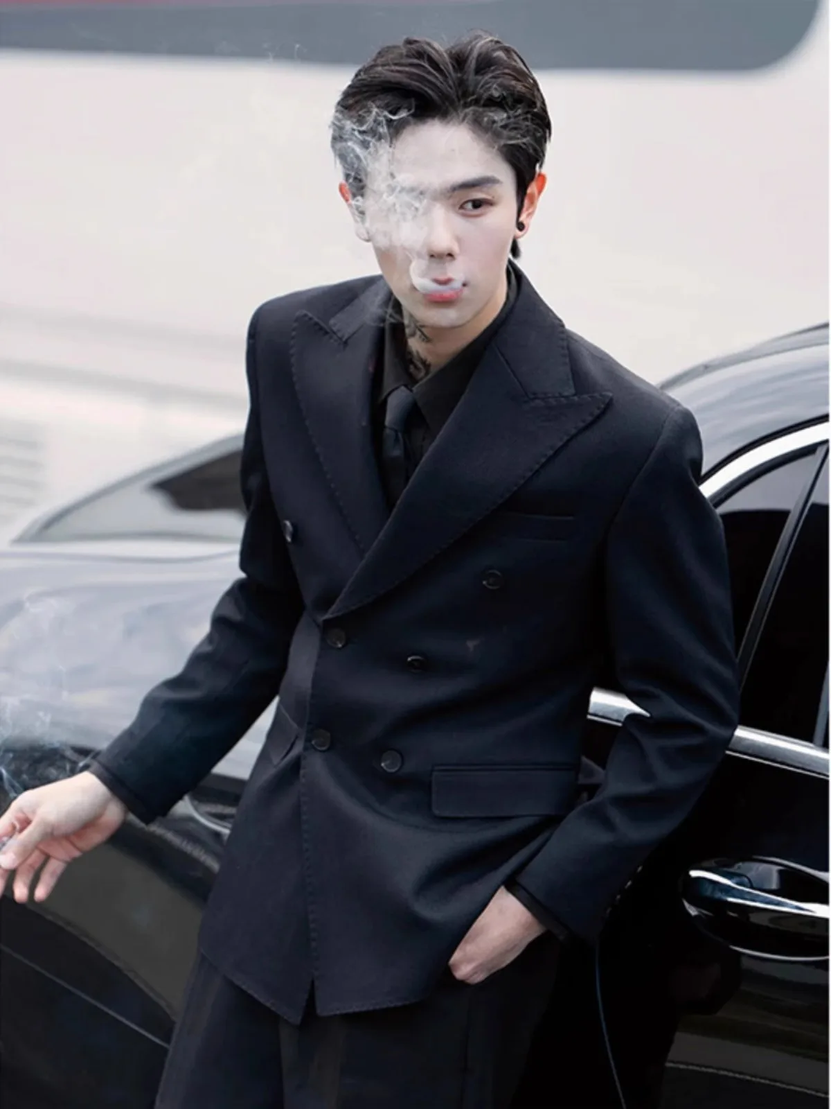 

Мужской повседневный костюм Bla: двубортный пиджак в британском стиле, модная мужская одежда весна-осень 2025