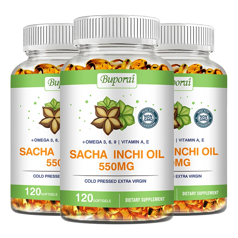 Cápsulas de aceite orgánico de Sacha Inchi, aminoácidos de ácidos grasos esenciales de Omega 3, 6 y 9 para aumentar el cerebro y proteger los ojos, la piel y las uñas