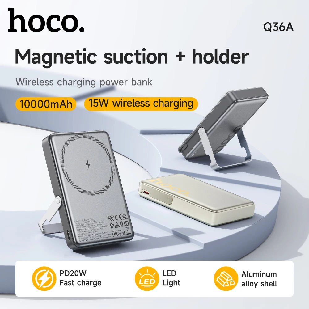 HOCO 10000 мАч магнитный беспроводной внешний аккумулятор с быстрой зарядкой для iPhone 16 15 Pro Max PD20W дополнительный аккумулятор с держателем для путешествий домой