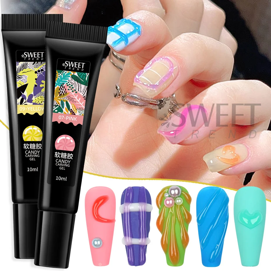 6pcs Jelly Pudding Nail Gel Translucent Korean Style Cute Emboss Modeling Painting Gel Nail Polish Supplies DIY Manicure Decor